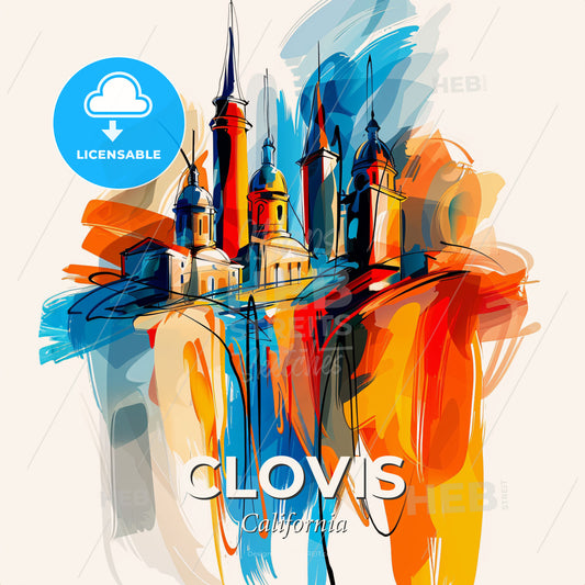 Vibrant Clovis, California - A Colorful Painting Of A Building - Square format print template