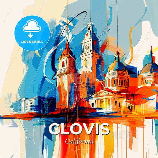 Vibrant Clovis, California - A Painting Of A Building With Towers And Domes - Square format print template