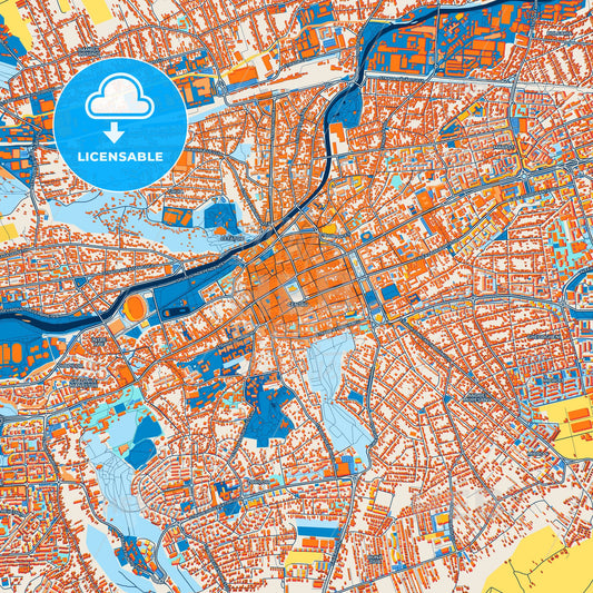 Colorful Cluj-Napoca Street Map with Labels and Buildings