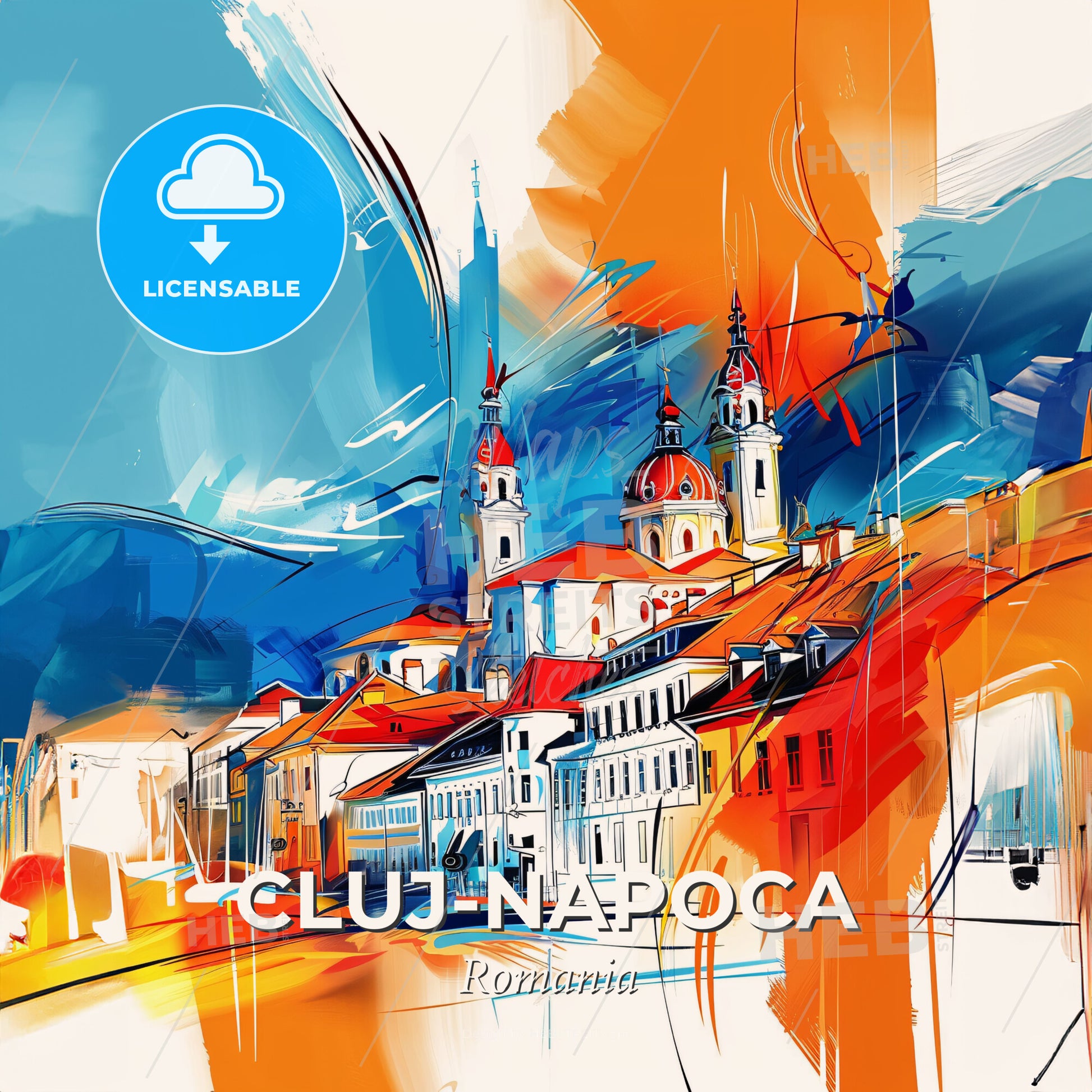 Vibrant Cluj-Napoca, Romania - A Painting Of A City - Square format print template