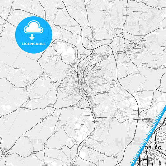 Coburg, Germany light map with streetnames, citynames and districts
