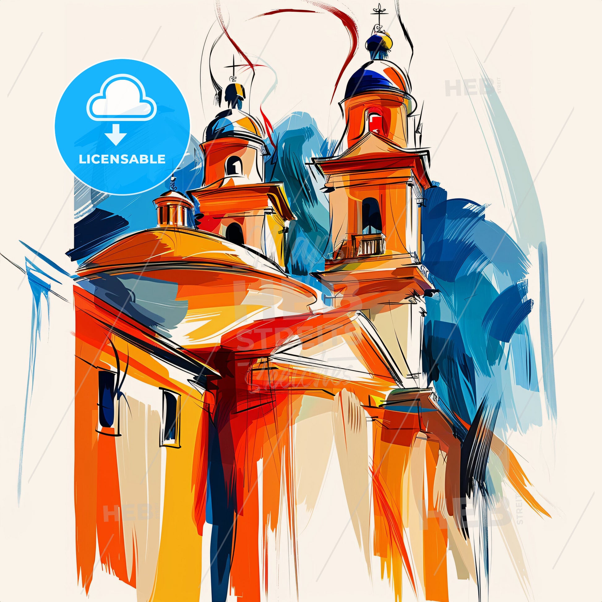 Vibrant Cochabamba, Bolivia - A Painting Of A Skyline With A Colorful Building