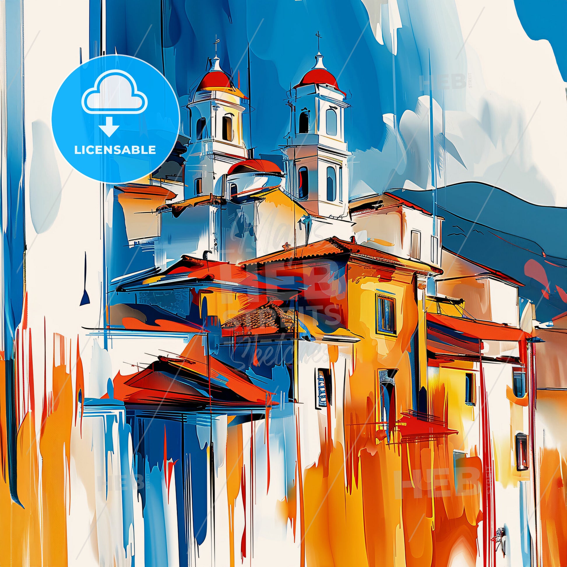 Vibrant Cochabamba, Bolivia - A Painting Of A Skyline With A Colorful Building