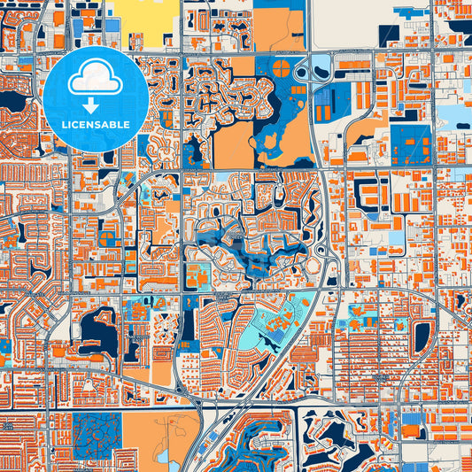 Colorful Coconut Creek Street Map with Labels and Buildings