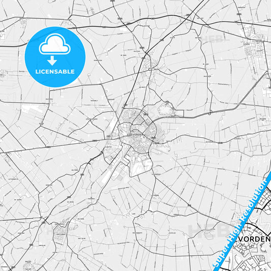 Coevorden, Netherlands light map with streetnames, citynames and districts