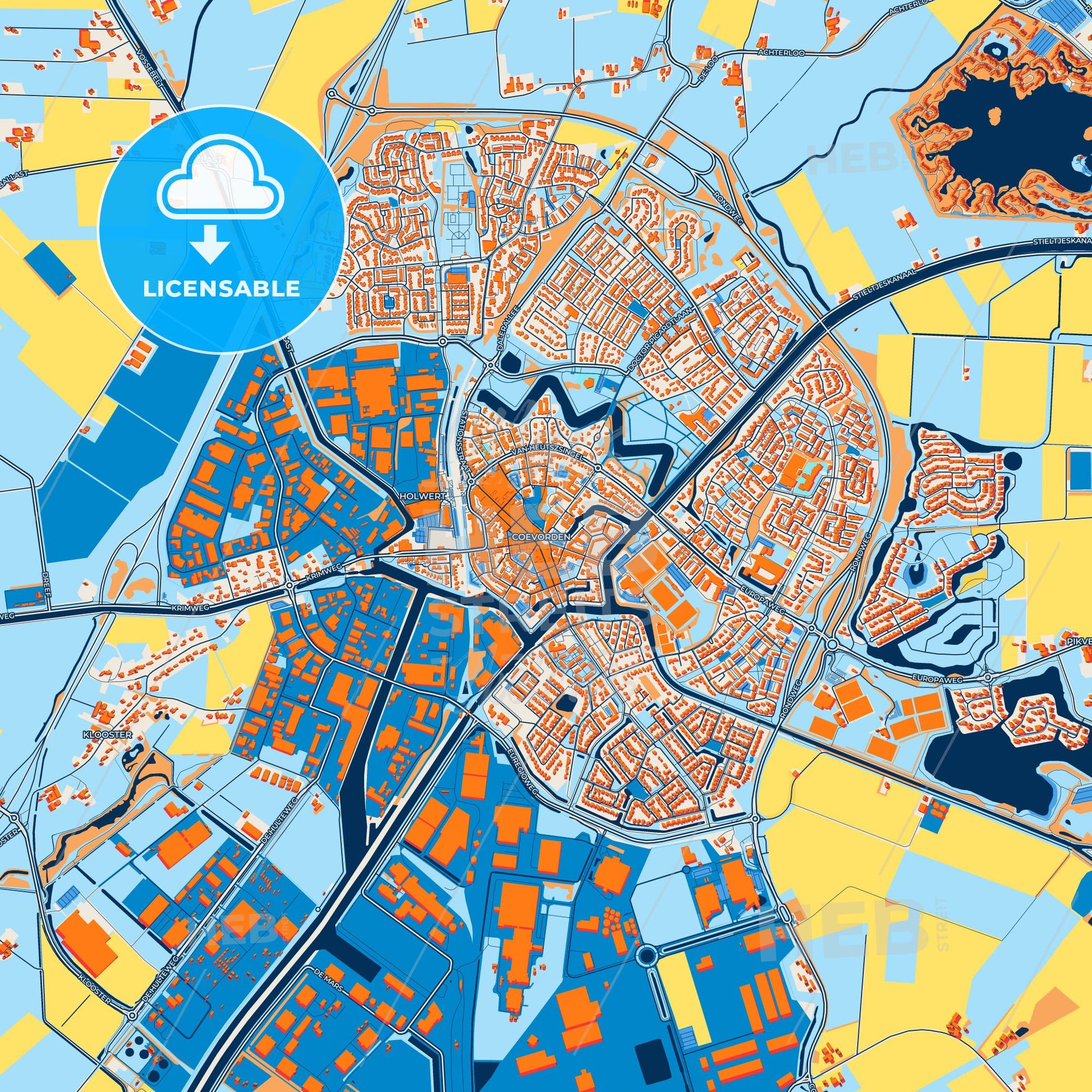 Colorful Coevorden Street Map with Labels and Buildings