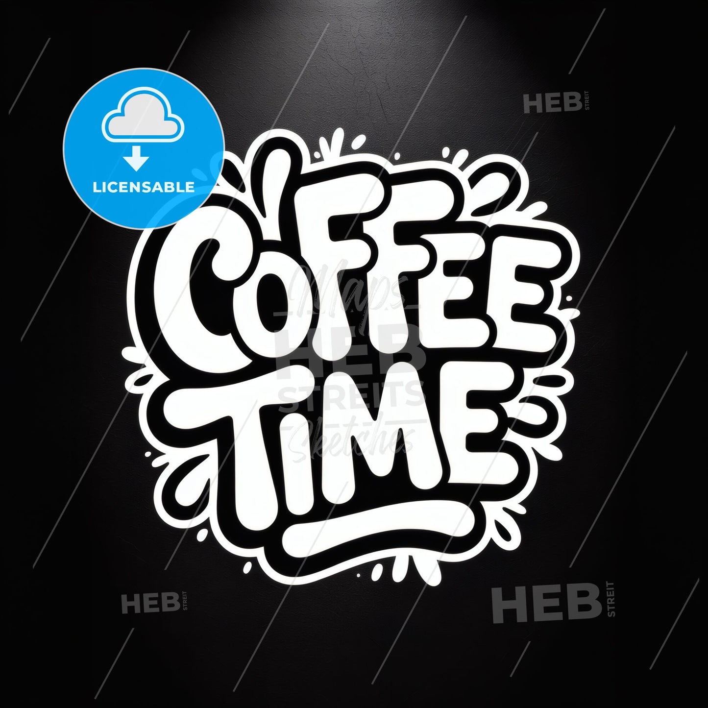 Coffee Time: Bold White Typography on a Black Background for a Modern Café Atmosphere.