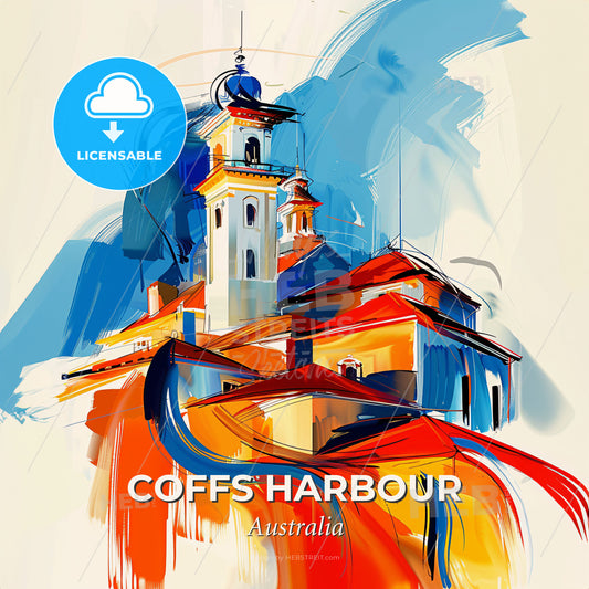 Vibrant Coffs Harbour, Australia - A Painting Of A Building - Square format print template