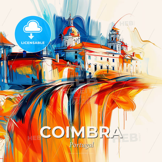 Vibrant Coimbra, Portugal - A Painting Of A Building - Square format print template