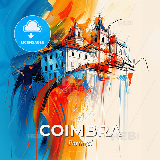Vibrant Coimbra, Portugal - A Painting Of A Building - Square format print template