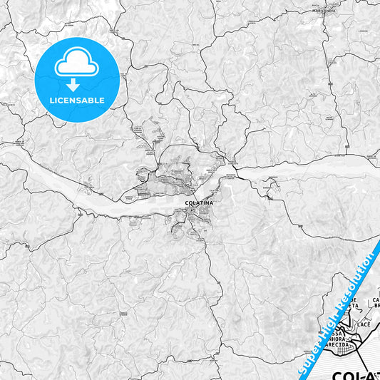 Colatina, Brazil light map with streetnames, citynames and districts