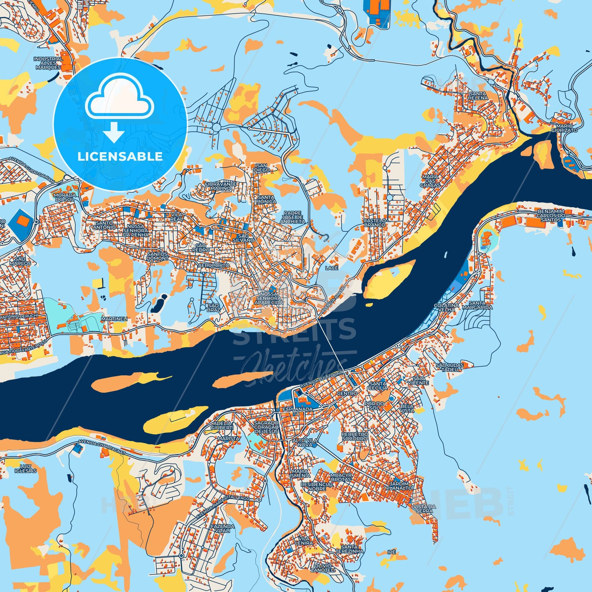 Colorful Colatina Street Map with Labels and Buildings