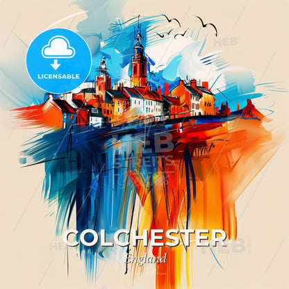 Vibrant Colchester, England - A Painting Of A City - Square format print template
