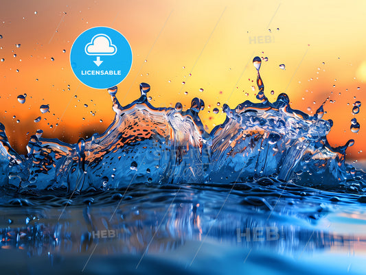 Colorful abstract painting of blue and orange water splashing with vibrant sky, art and design