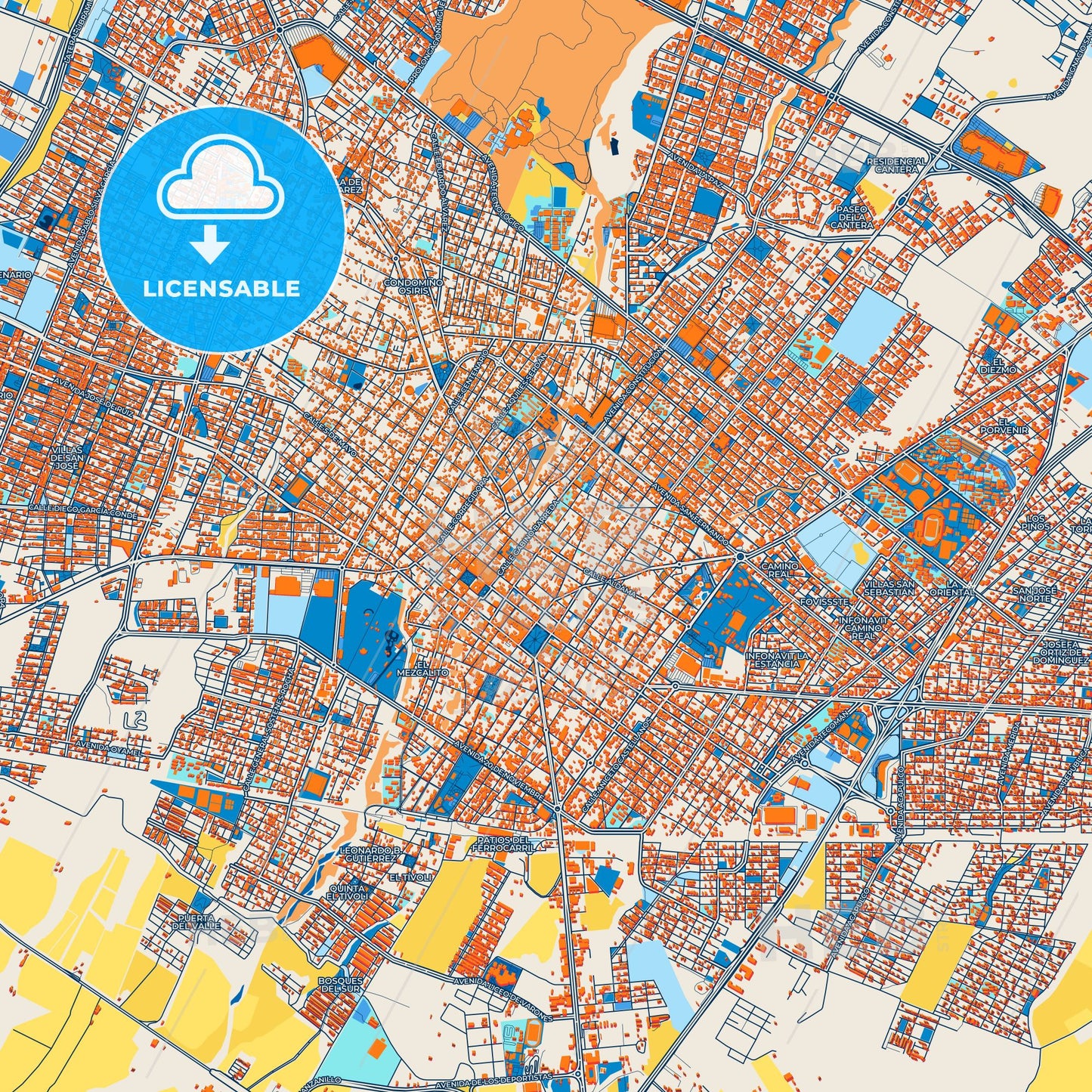 Colorful Colima Street Map with Labels and Buildings