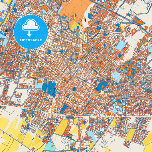 Colorful Colima Street Map with Labels and Buildings