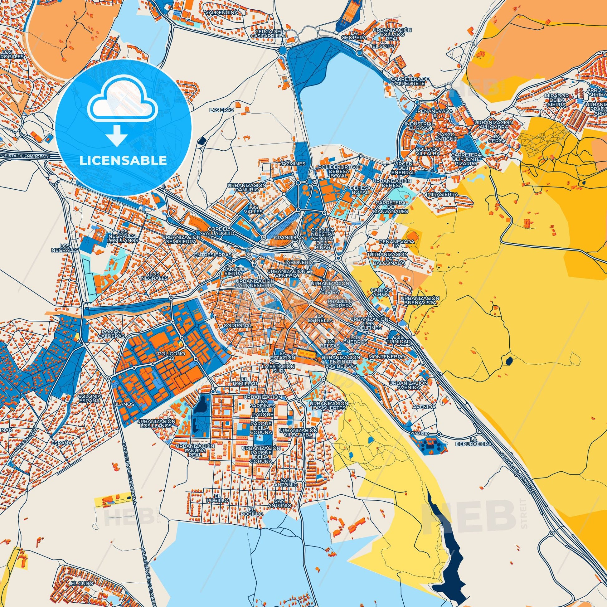 Colorful Collado-Villalba Street Map with Labels and Buildings