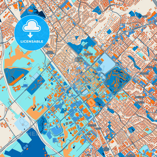 Colorful College Station Street Map with Labels and Buildings