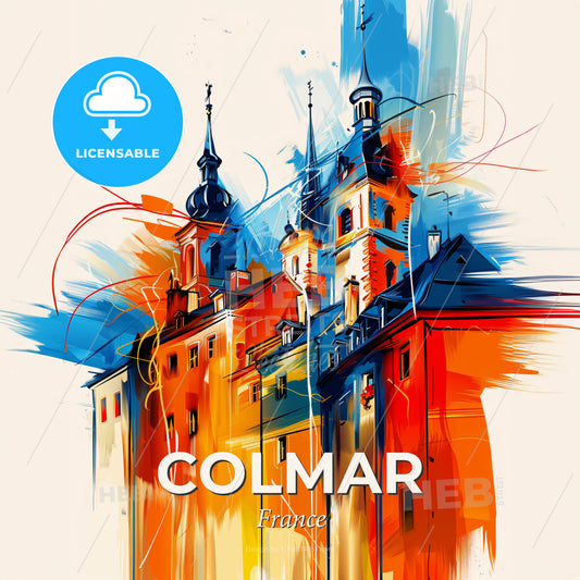 Vibrant Colmar, France - A Painting Of A Building - Square format print template
