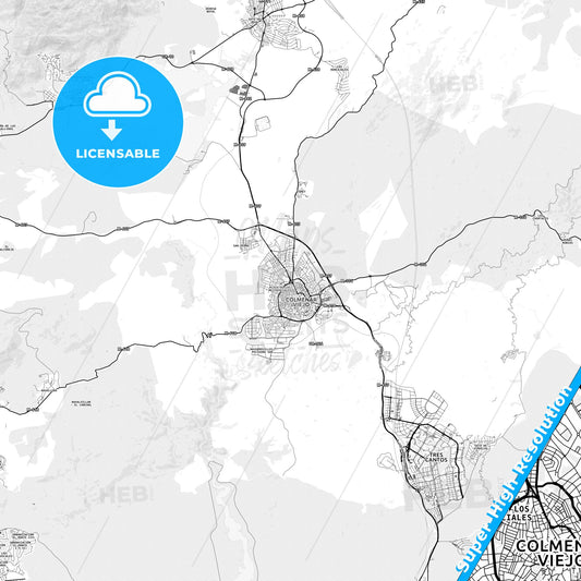 Colmenar Viejo, Spain light map with streetnames, citynames and districts