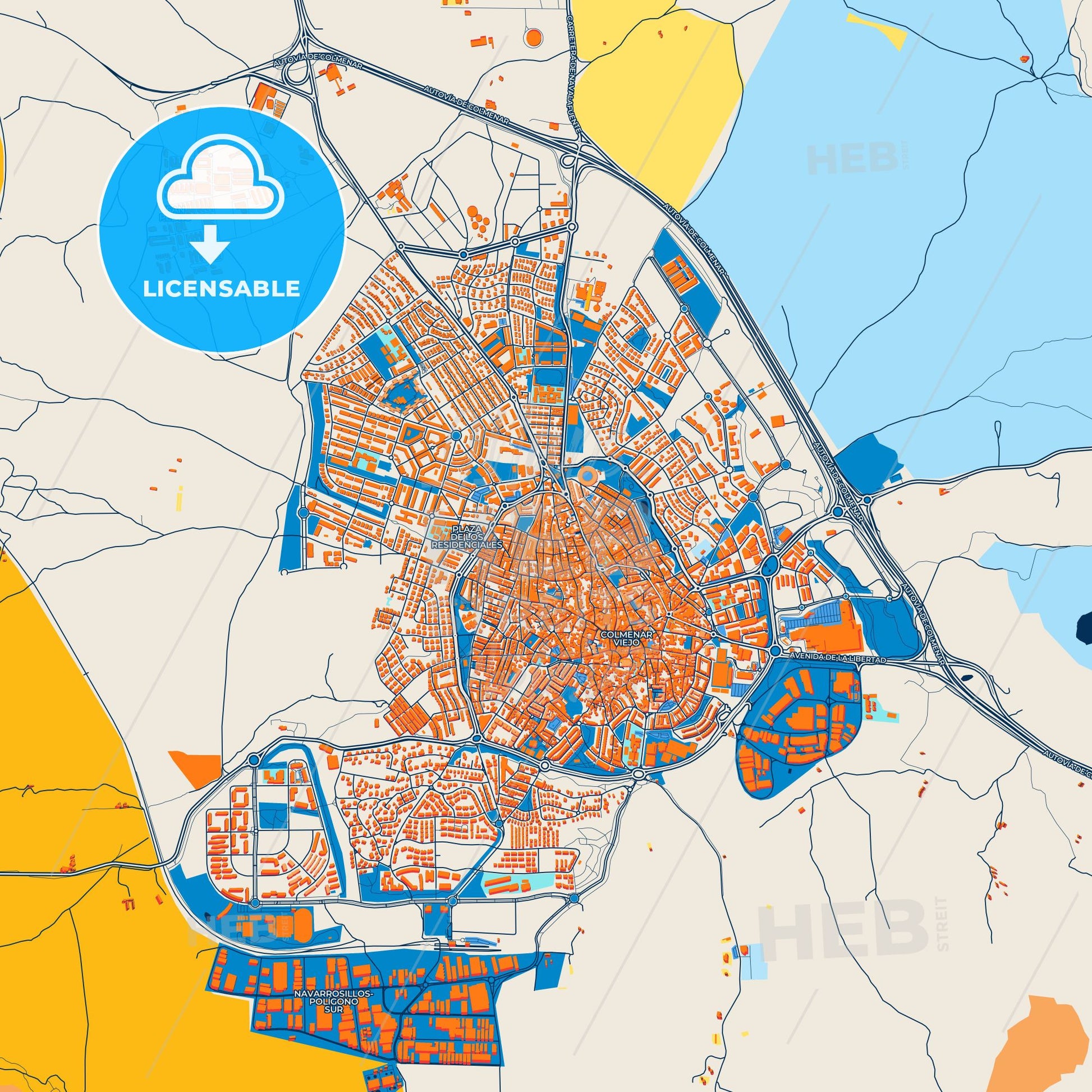 Colorful Colmenar Viejo Street Map with Labels and Buildings