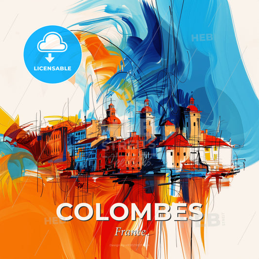 Vibrant Colombes, France - A Colorful Painting Of Buildings - Square format print template