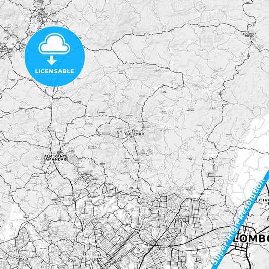 Colombo, Brazil light map with streetnames, citynames and districts