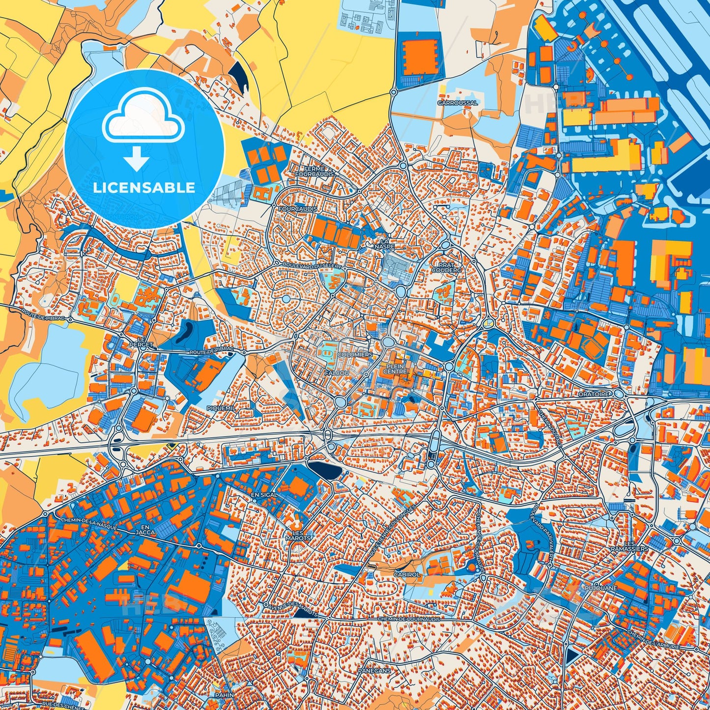 Colorful Colomiers Street Map with Labels and Buildings