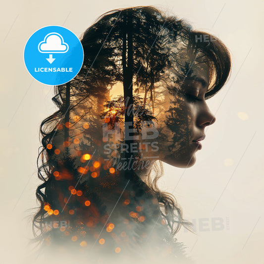 Color Me Curious - A womans face with a tree and lights