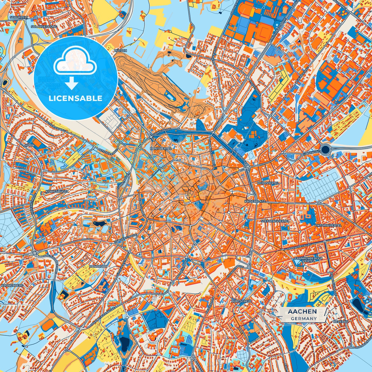 Canvas Print Template of Aachen Street Map
