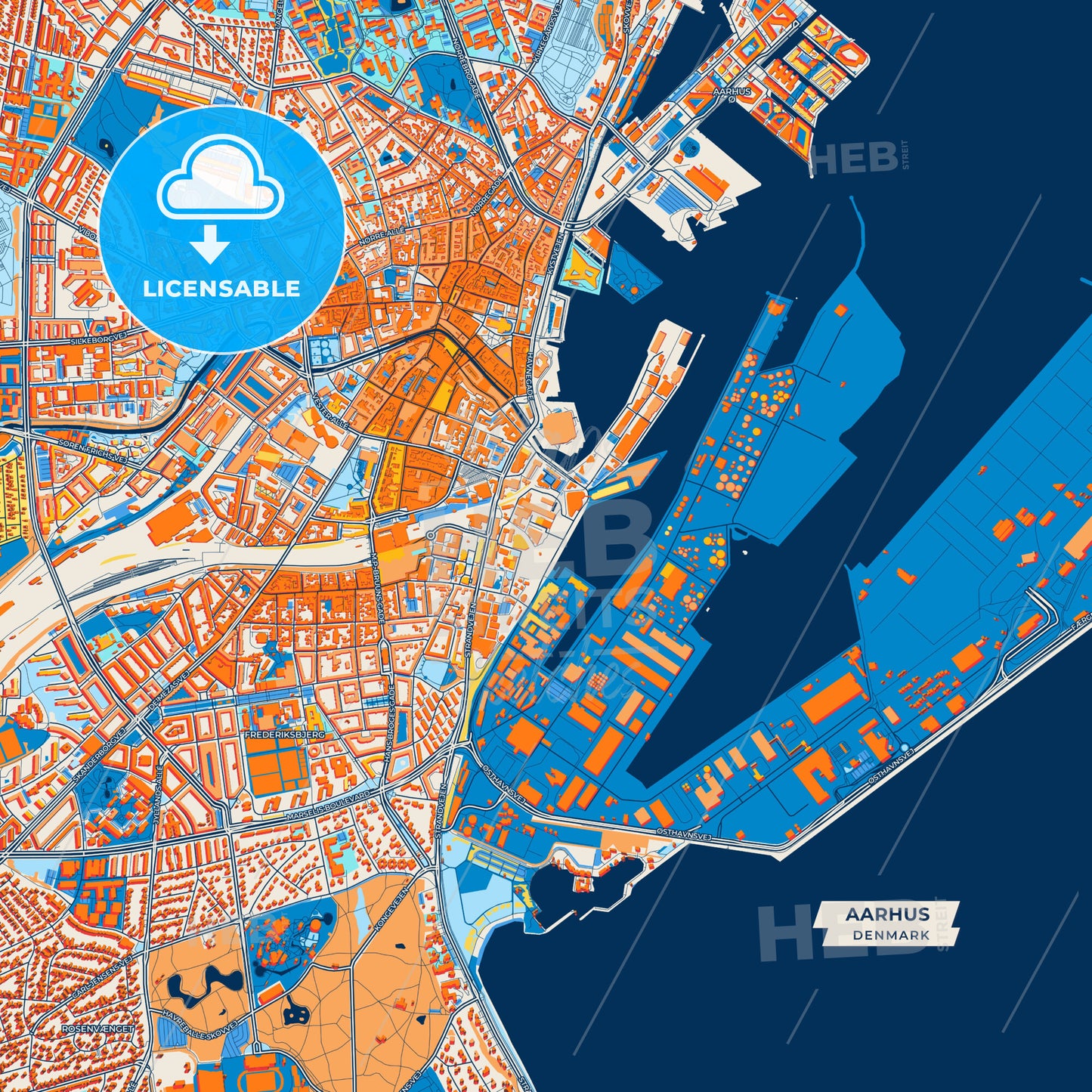 Canvas Print Template of Aarhus Street Map