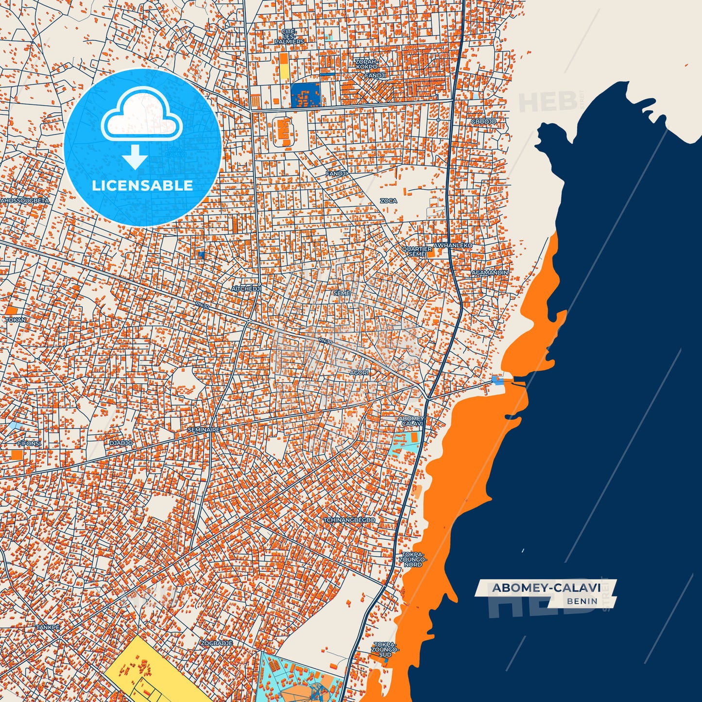 Canvas Print Template of Abomey-Calavi Street Map