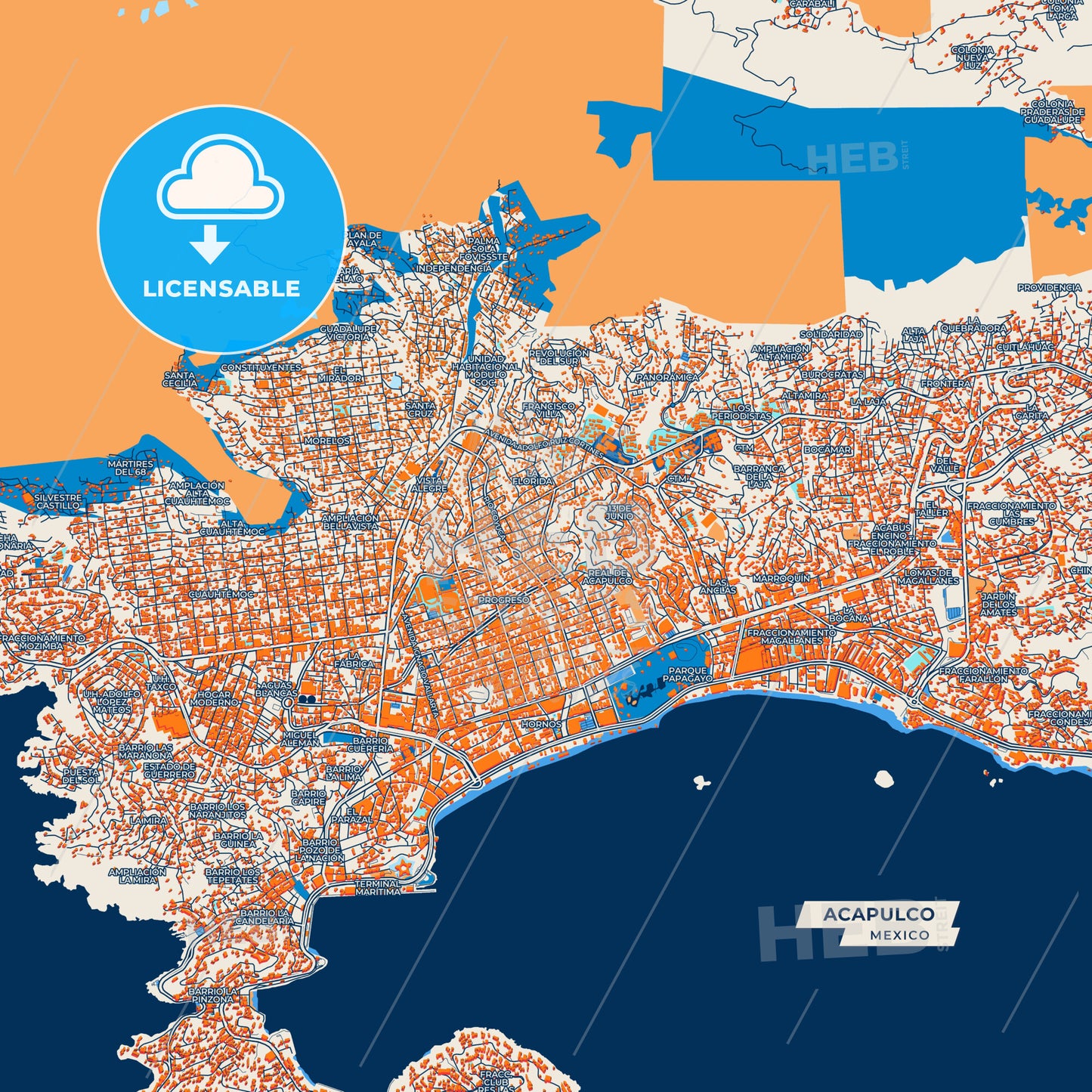 Canvas Print Template of Acapulco Street Map