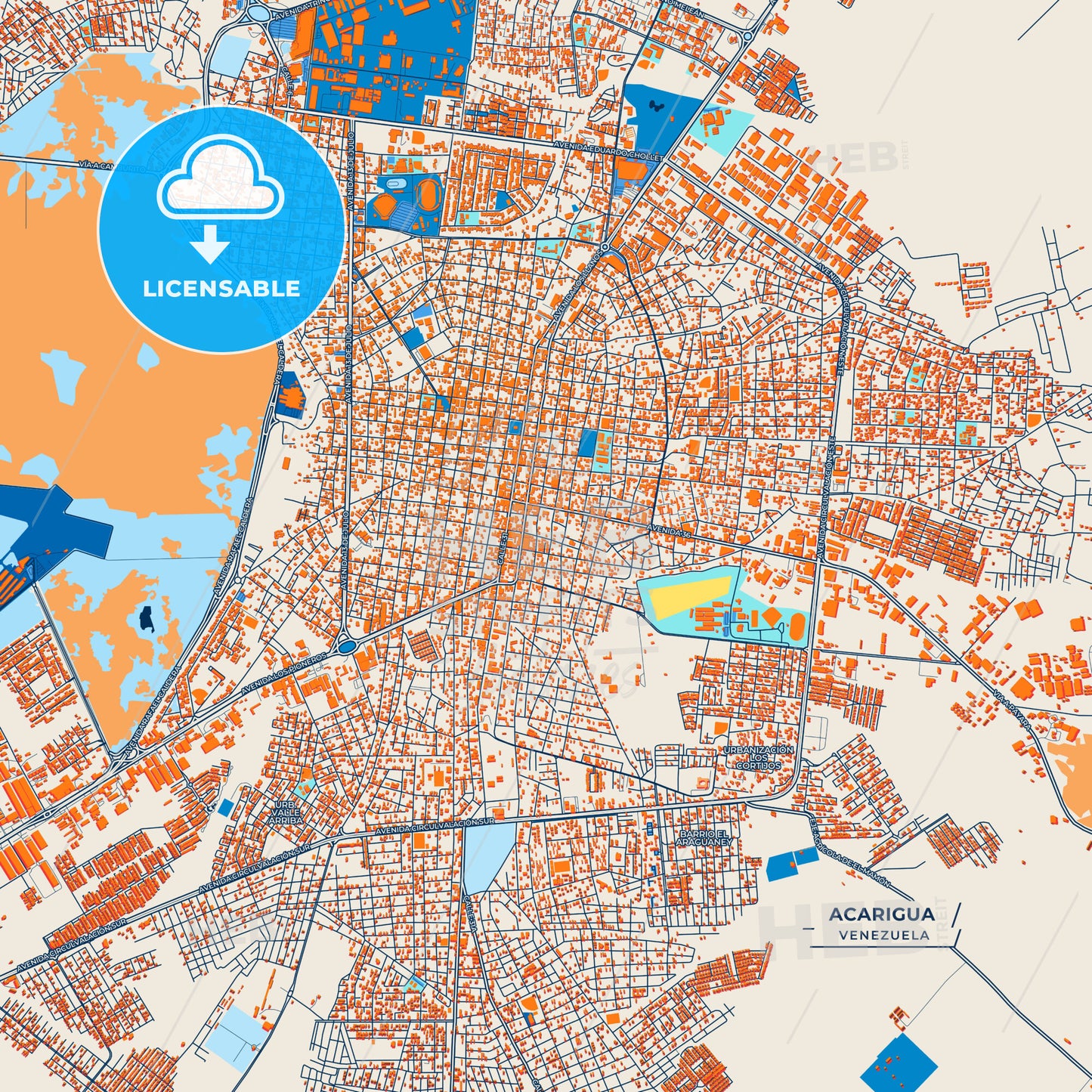 Canvas Print Template of Acarigua Street Map