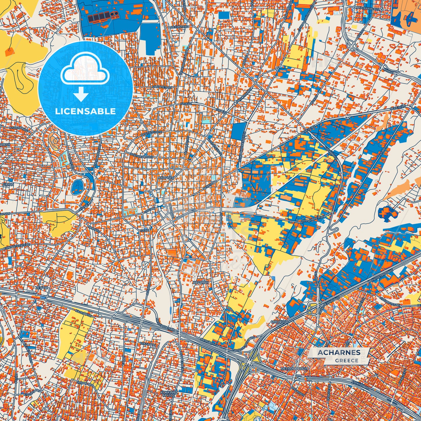 Canvas Print Template of Acharnes Street Map