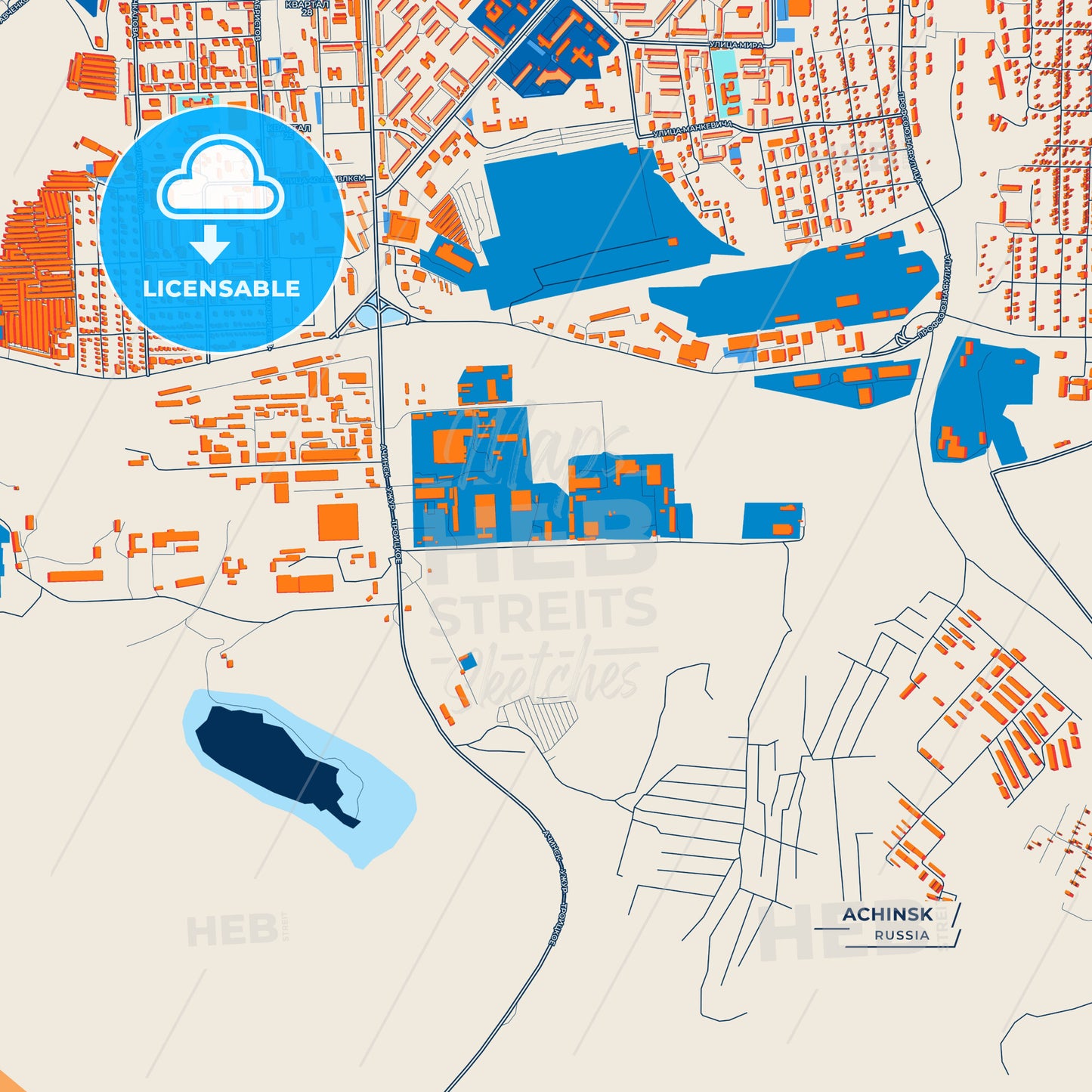 Canvas Print Template of Achinsk Street Map