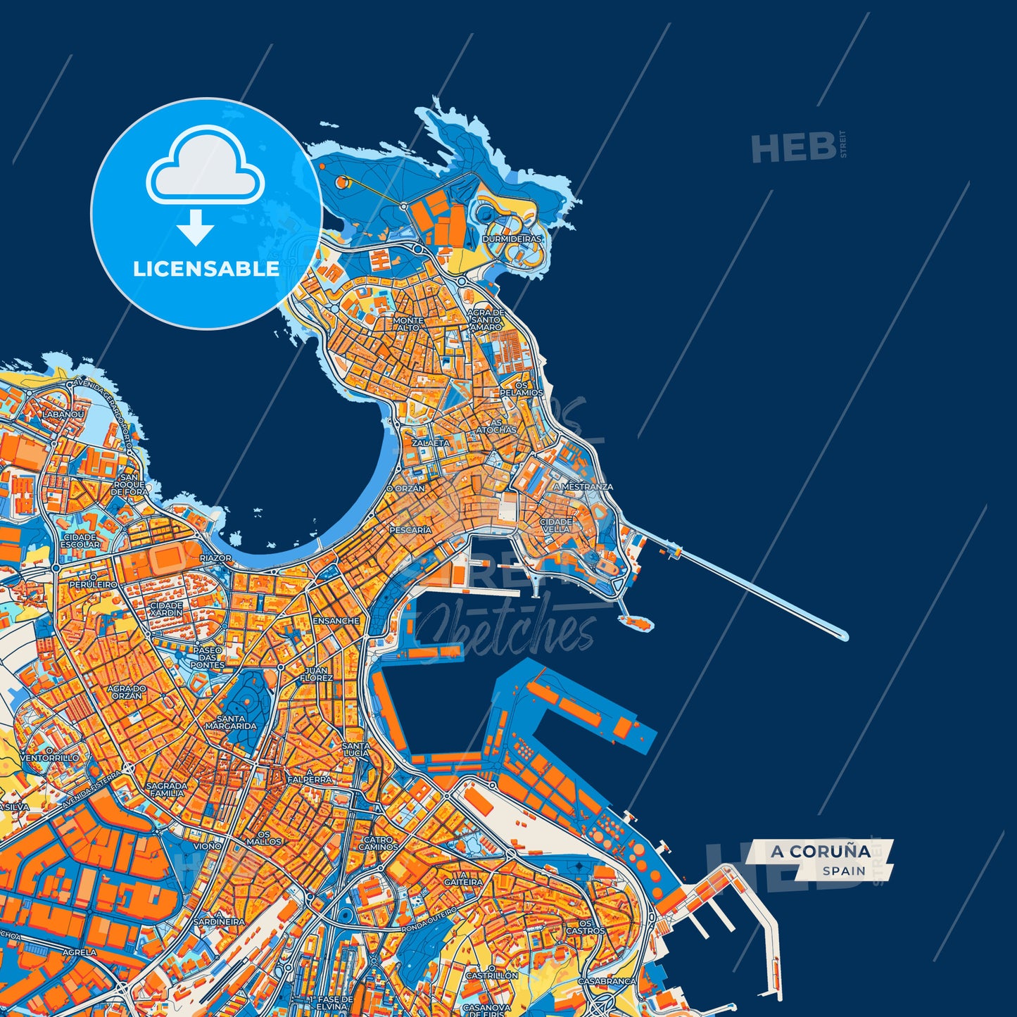 Canvas Print Template of A Coruña Street Map