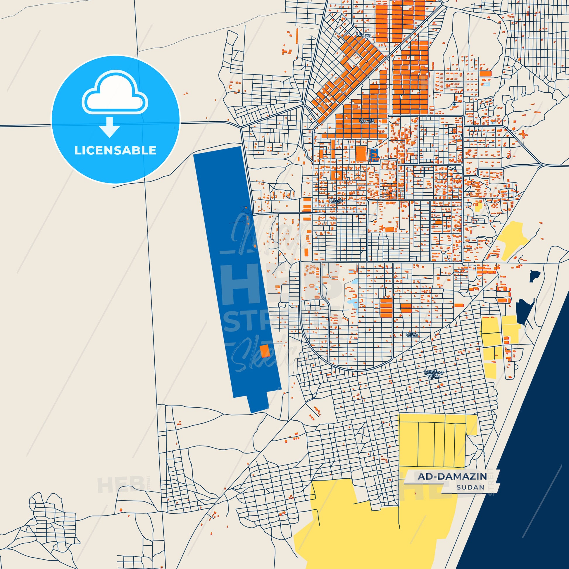 Canvas Print Template of Ad-Damazin Street Map