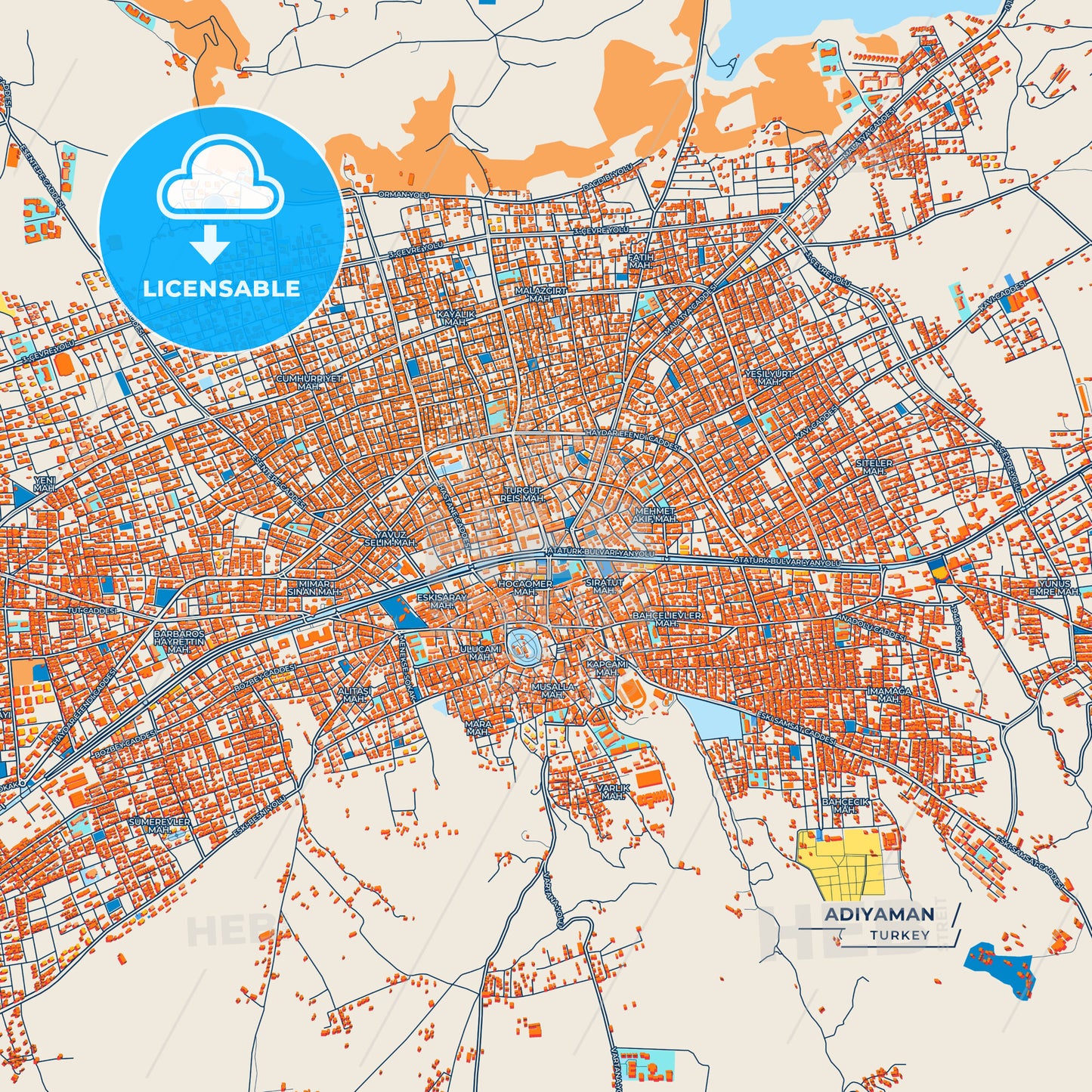 Canvas Print Template of Adıyaman Street Map