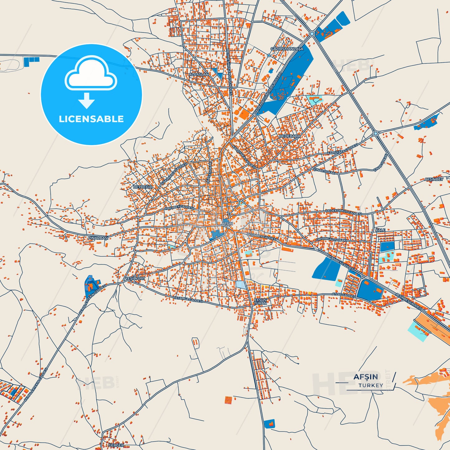 Canvas Print Template of Afşin Street Map