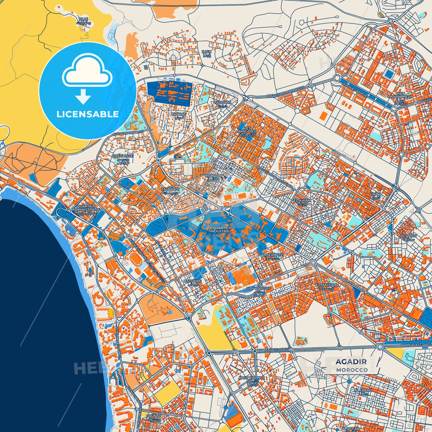 Canvas Print Template of Agadir Street Map