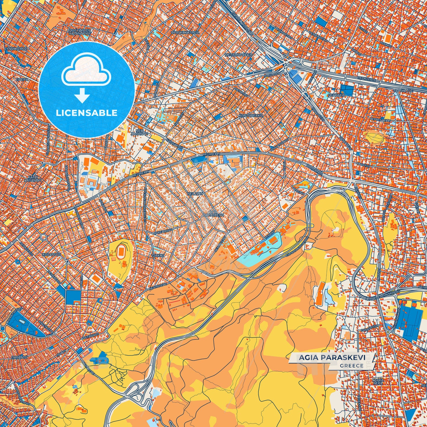 Canvas Print Template of Agia Paraskevi Street Map