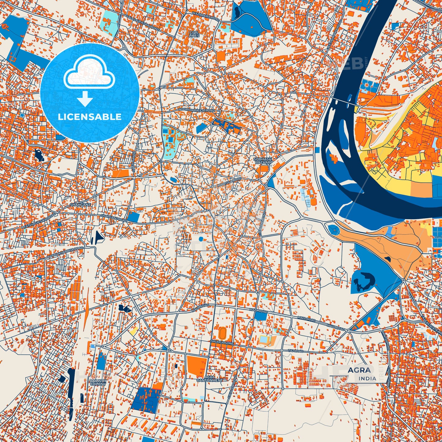Canvas Print Template of Agra Street Map