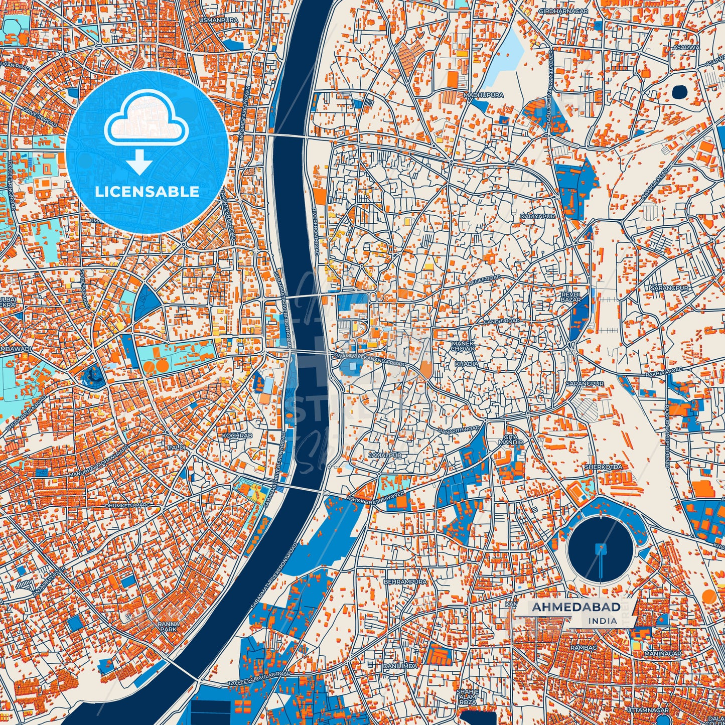 Canvas Print Template of Ahmedabad Street Map