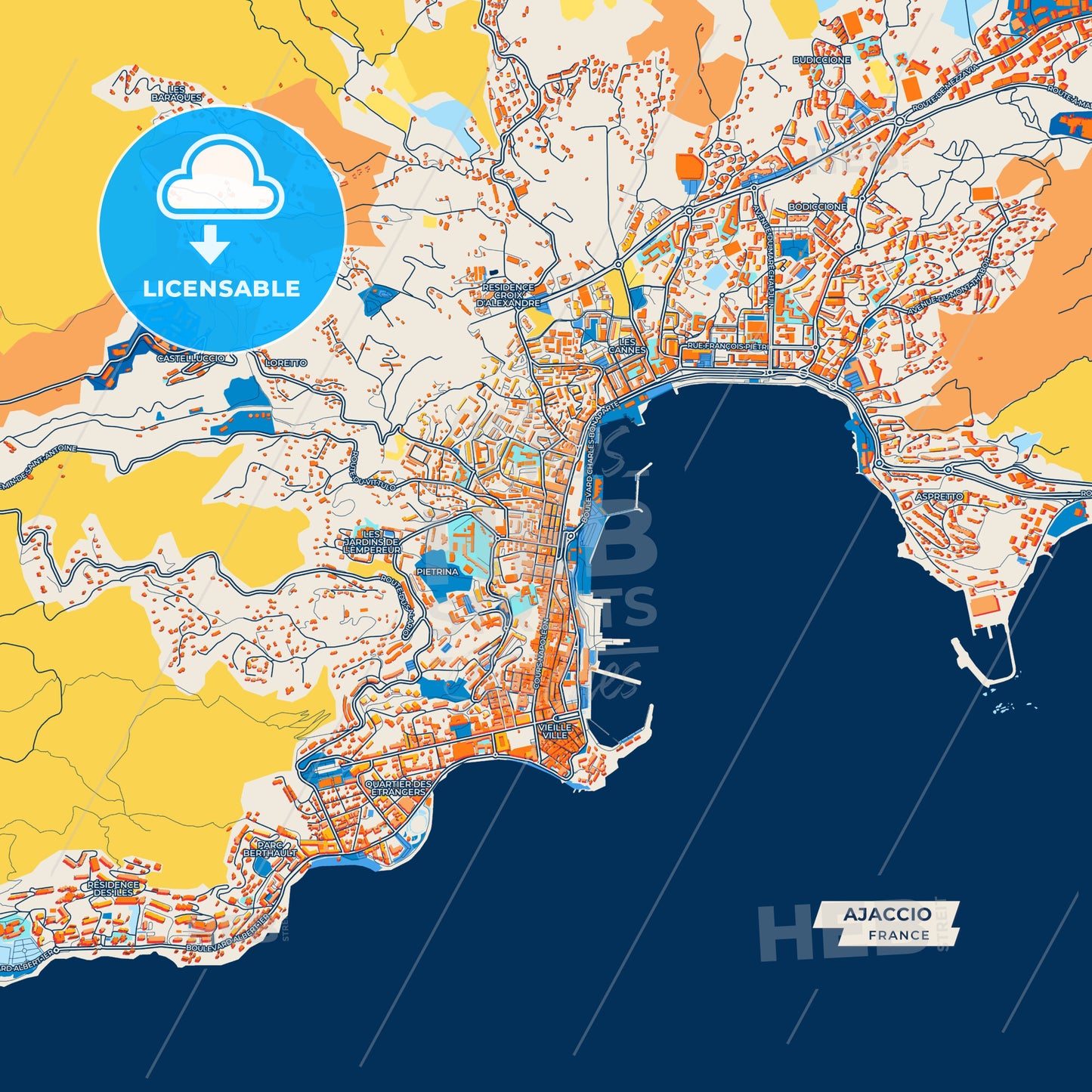 Canvas Print Template of Ajaccio Street Map