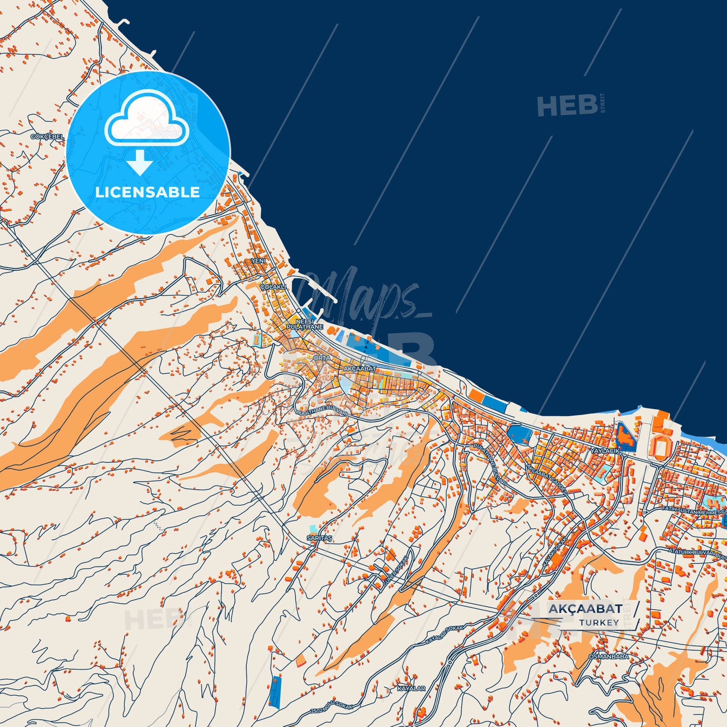 Canvas Print Template of Akçaabat Street Map
