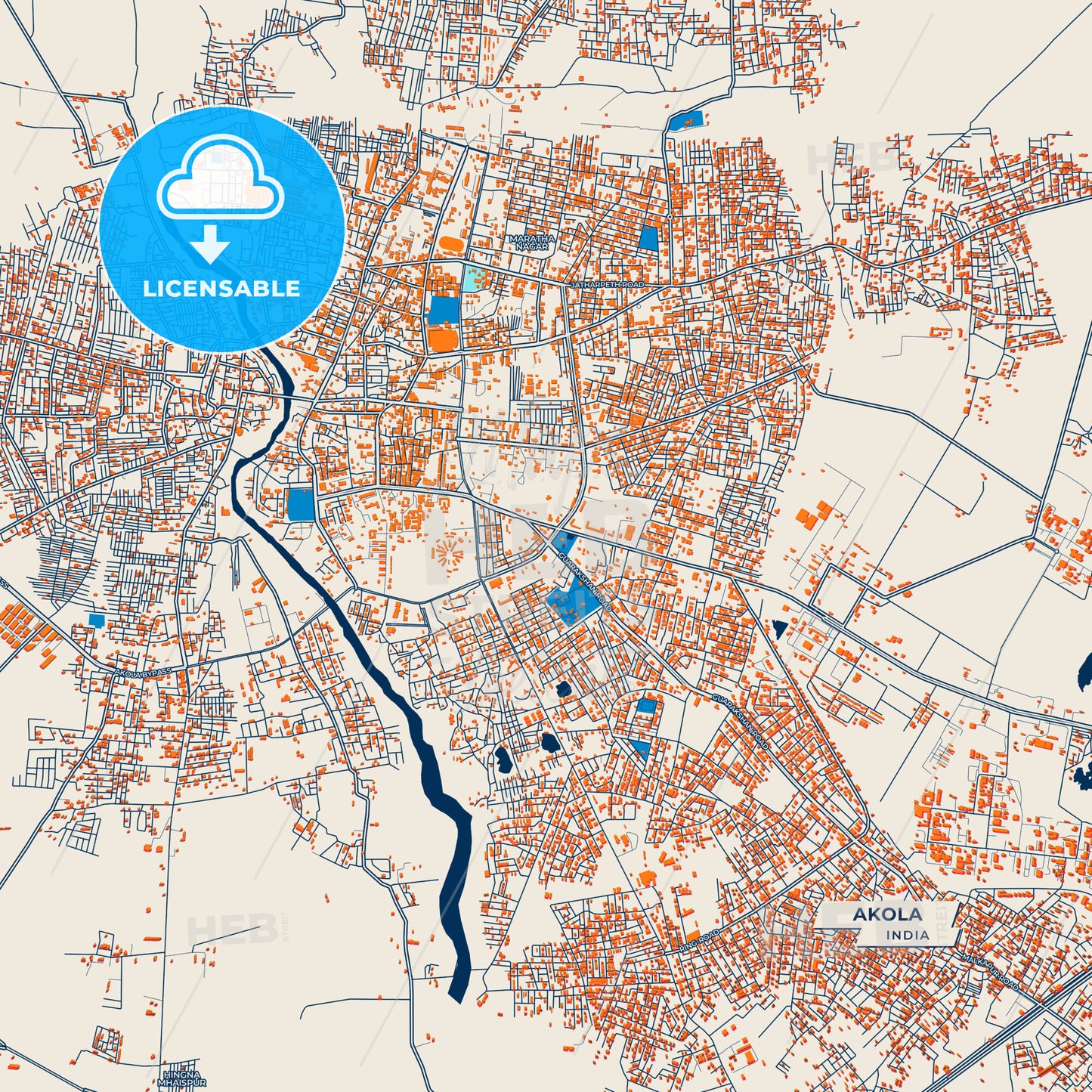 Canvas Print Template of Akola Street Map