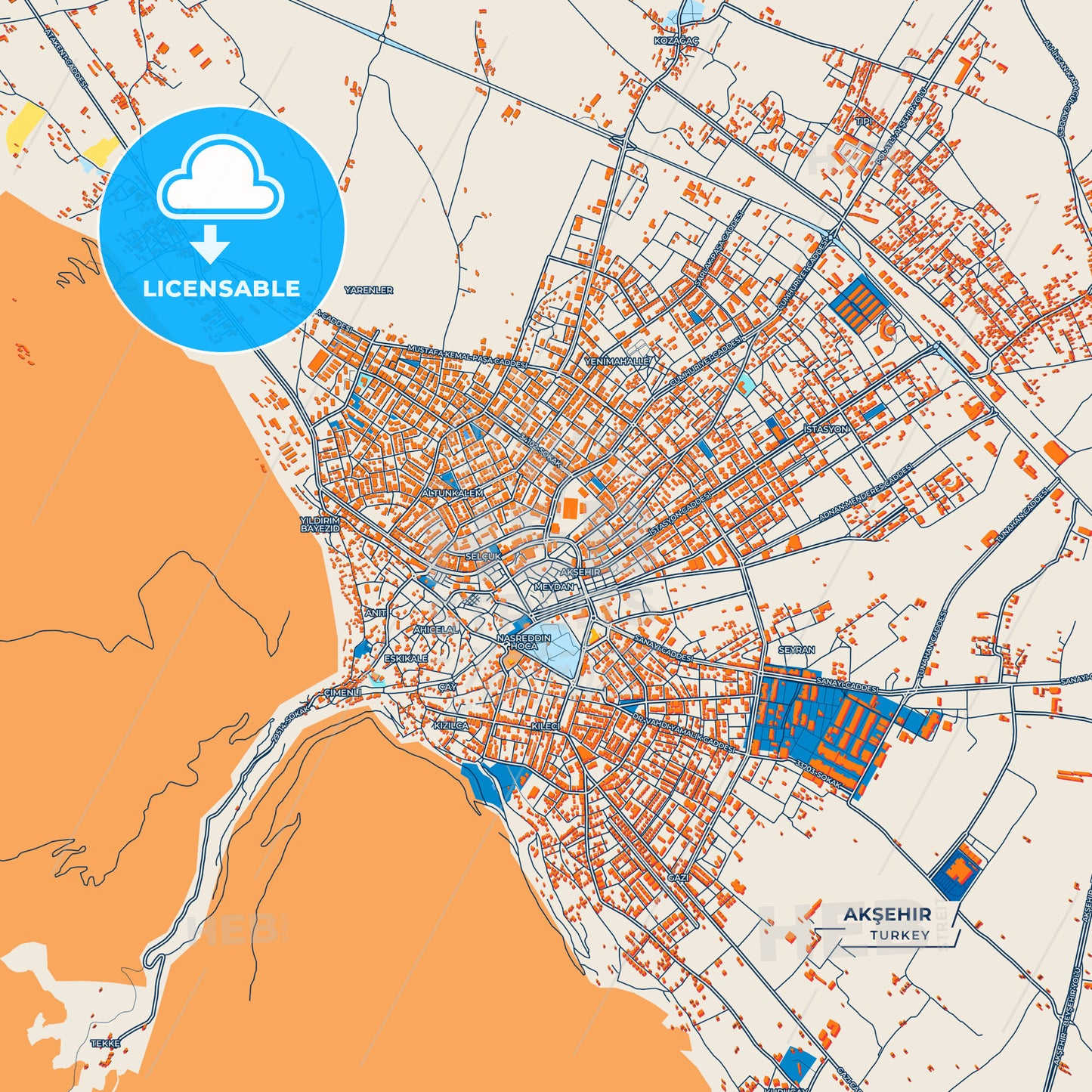 Canvas Print Template of Akşehir Street Map