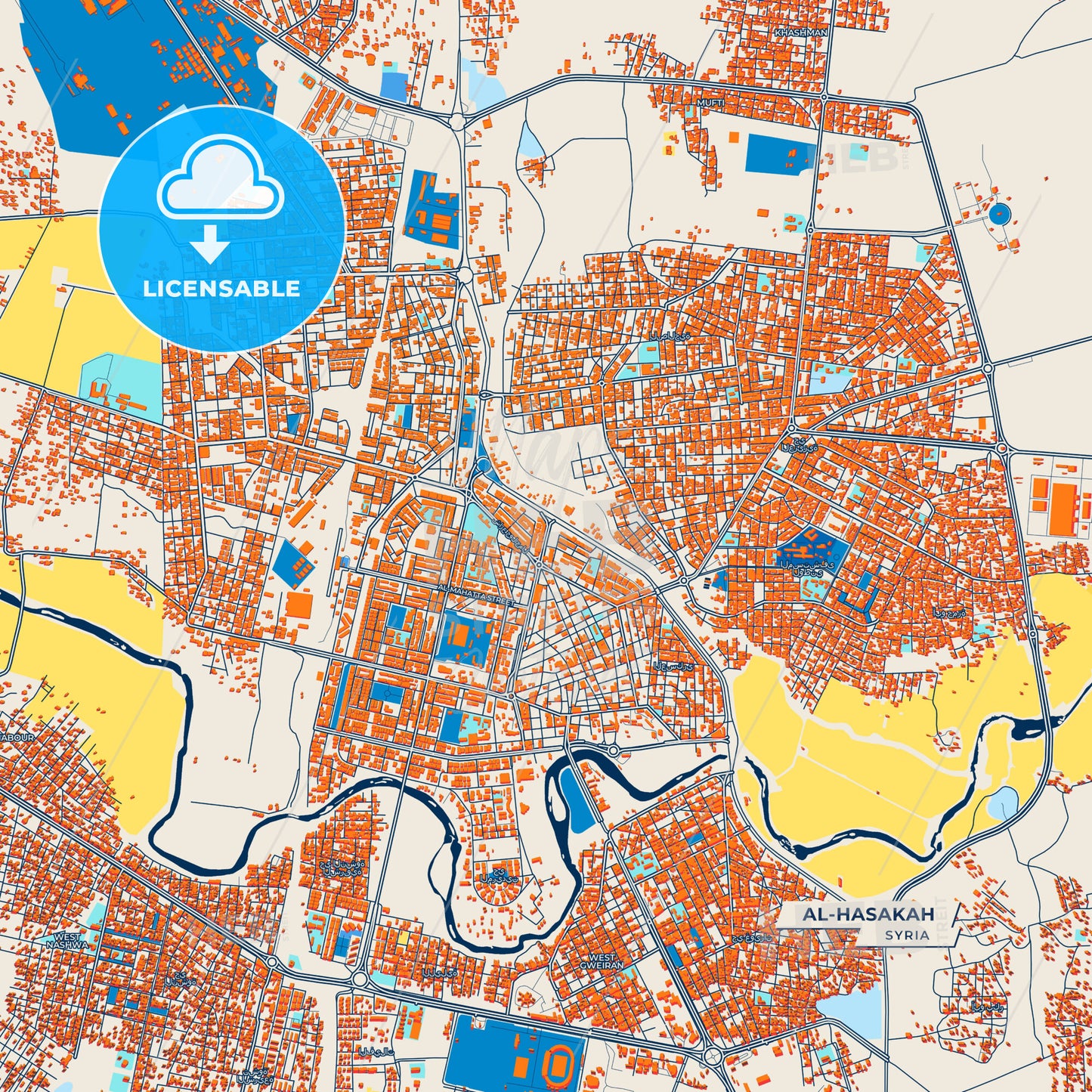 Canvas Print Template of Al-Hasakah Street Map