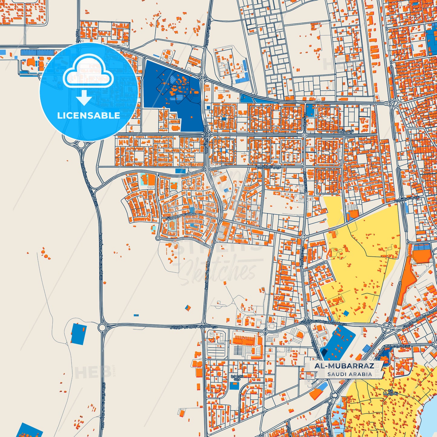 Canvas Print Template of Al-Mubarraz Street Map